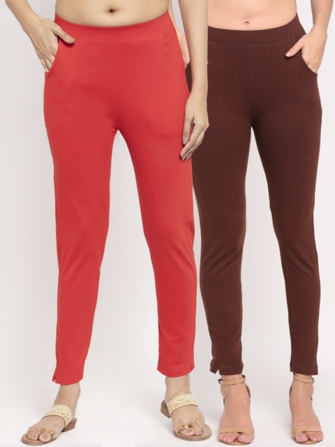 NEUDIS Women Pack of 2 Solid Ankle-Length Leggings, Brown