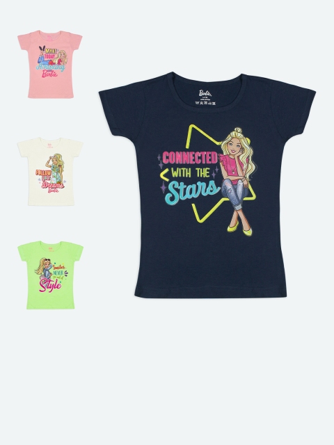 

Barbie Girls Set of 4 Multicoloured Typography Printed Pure Cotton T-shirt, Multi