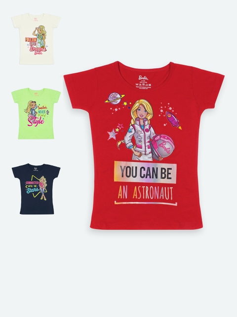 

Barbie Girls Pack of 4 Typography Printed Round Neck Cotton T-shirt, Multi