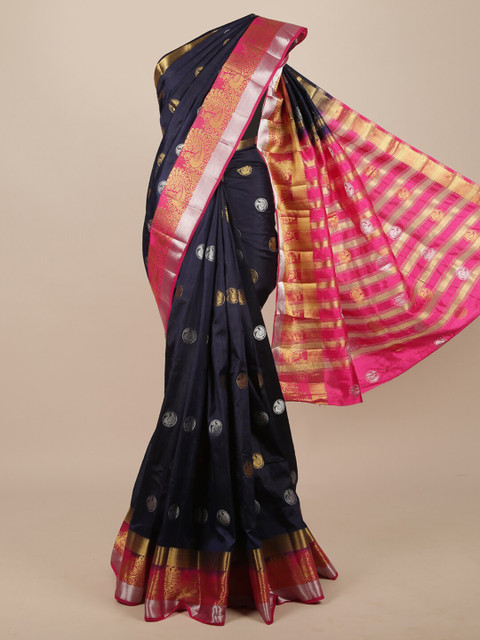 

Pothys Navy Blue & Pink Woven Design Zari Jute Silk Saree