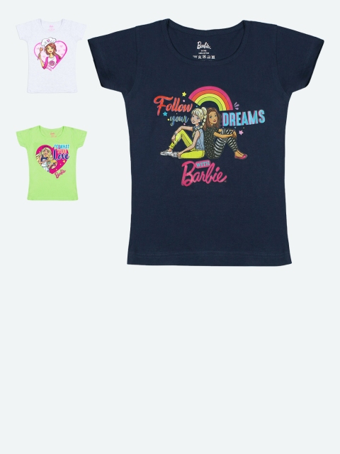 

Barbie Girls Pack Of 3 Green & White Barbie Typography Printed T-Shirts