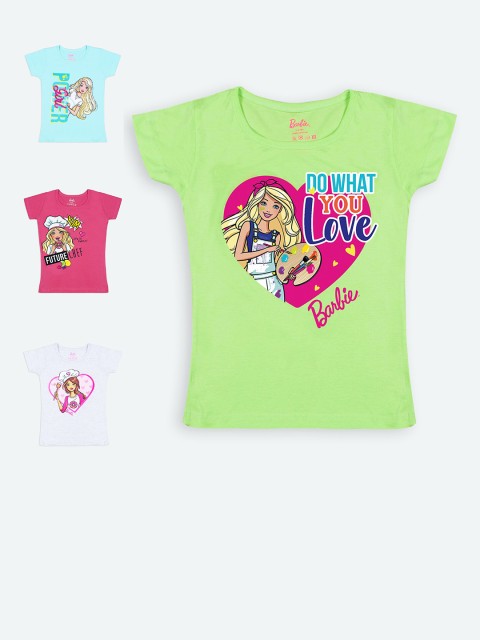

Barbie Girls Pack Of 4 Barbie Printed Cotton Pure Cotton T-shirts, Pink