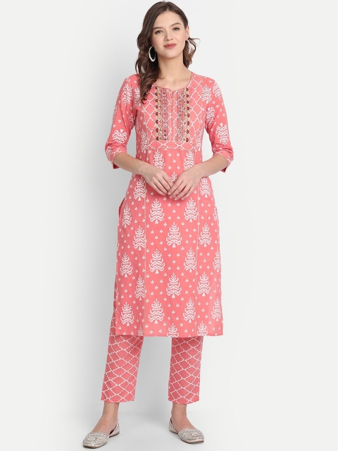 

Anubhutee Women Pink Ethnic Motifs Printed Pure Cotton Kurta with Trousers