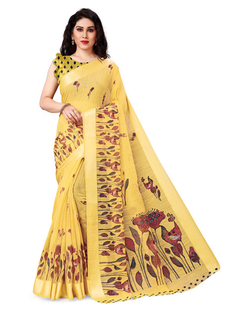 

KALINI Yellow & Red Floral Saree