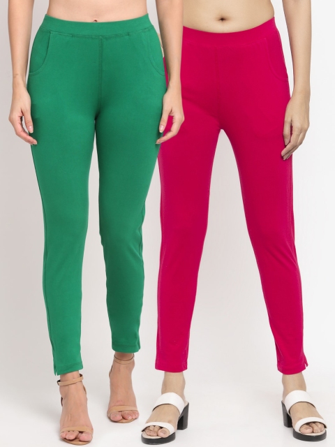 

NEUDIS Women Pack Of 2 Solid Ankle-Length Leggings, Green