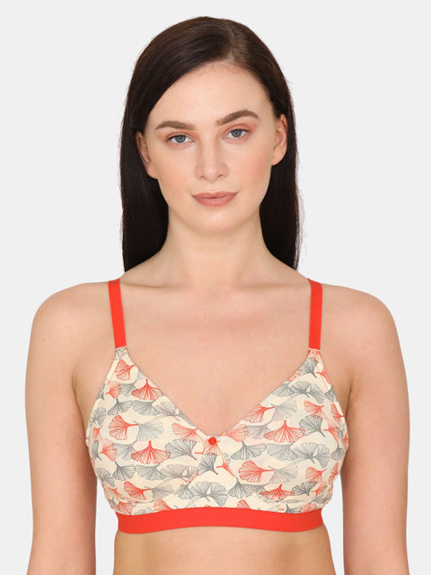 

Zivame Cream-Coloured & Red Floral T-shirt Bra Half Coverage ZI10U1FASHBWHIT