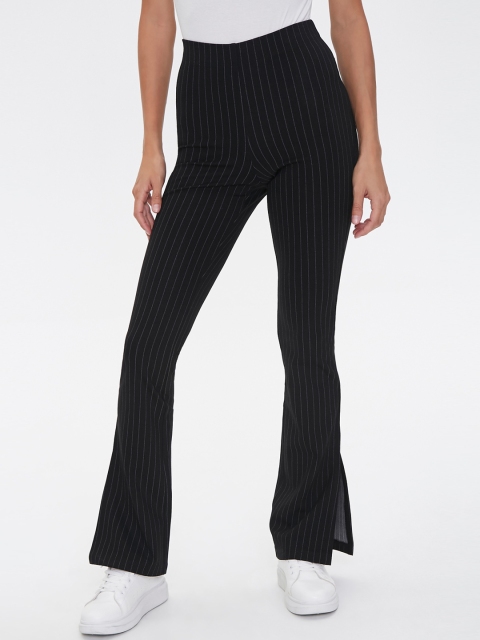 

FOREVER 21 Women Black Striped Bootcut Trousers
