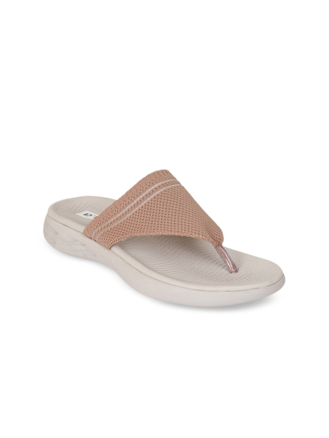 

Zyla Women Peach-Coloured Knitted Textured T-Strap Flats