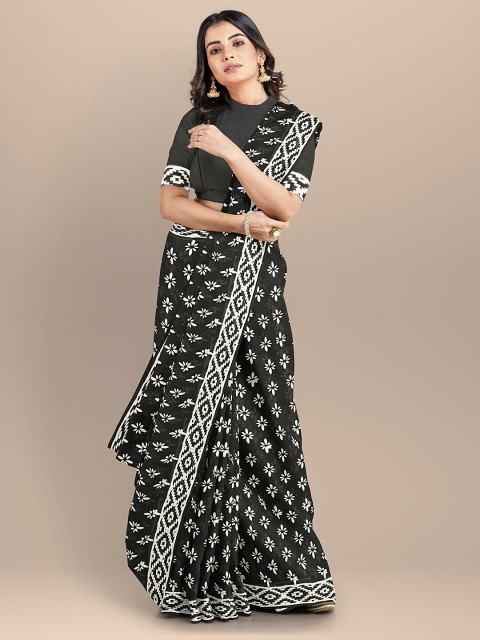 

BharatSthali Black & White Pure Cotton Block Print Saree
