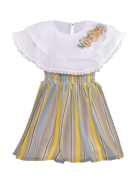 

Wish Karo Women Yellow Striped Georgette Dress