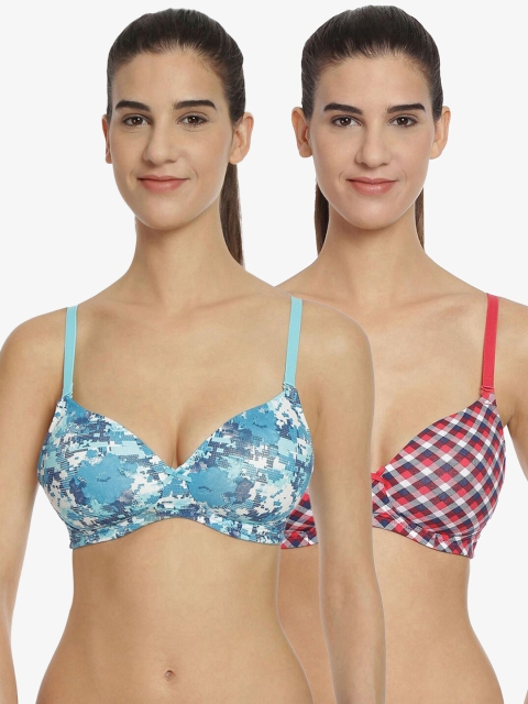 

Soie Blue & White Geometric Medium Coverage Lightly Padded T-shirt Bra