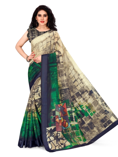 

KALINI Beige & Green Cotton Bagh Saree