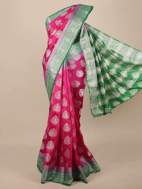 

Pothys Pink & Green Woven Design Zari Jute Silk Saree
