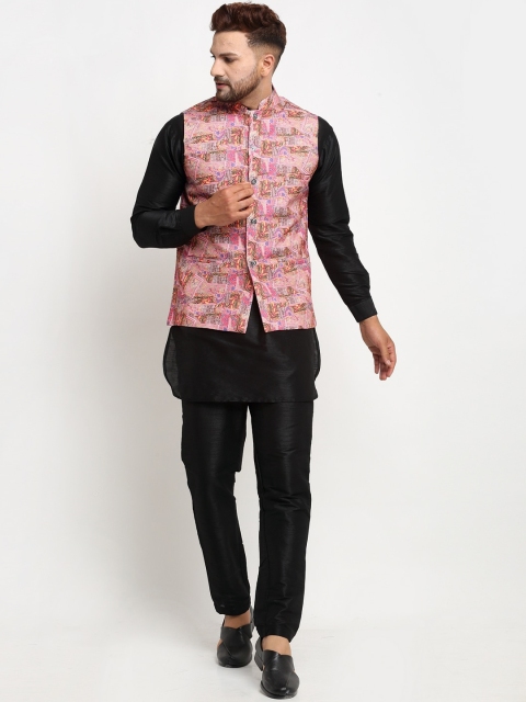 

Benstoke Men Black Layered Dupion Silk Kurta with Pyjamas