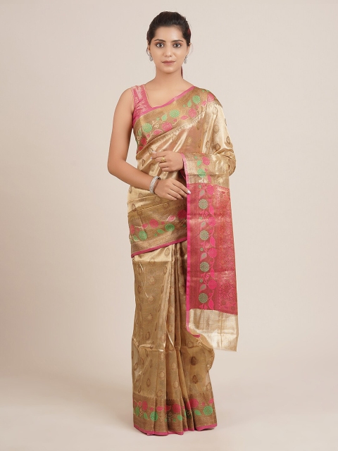 

Pothys Gold & Pink Woven Design Jute Silk Saree