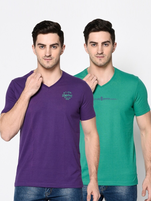 

Duke Men Pack Of 2 V-Neck Slim Fit T-shirt, Purple
