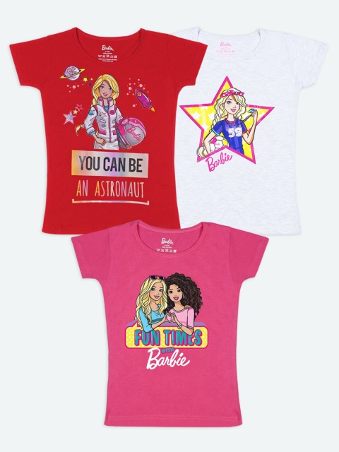 

Barbie Girls Cotton Pack Of 3 Printed T-shirt, Red