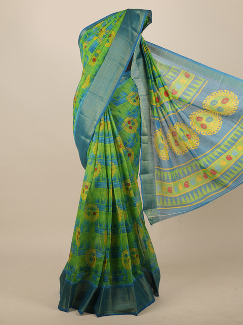

Pothys Green & Blue Ethnic Motifs Saree