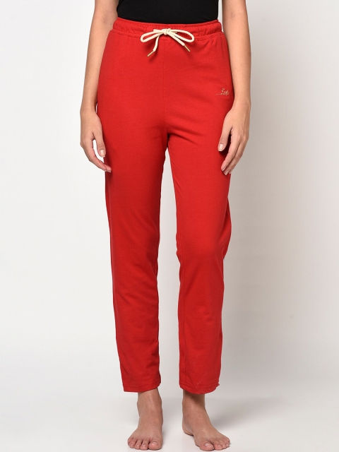 

METTLE Women Red Solid Cotton Lounge Pants