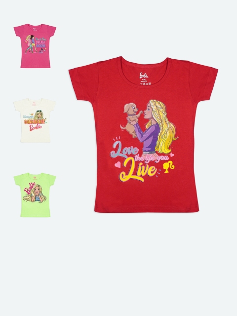 

Barbie Girls Pack Of 4 Barbie Printed Pure Cotton T-shirt, Red