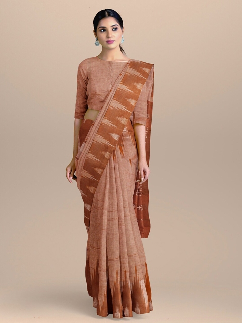 

BharatSthali Brown Pure Cotton Sambalpuri Saree