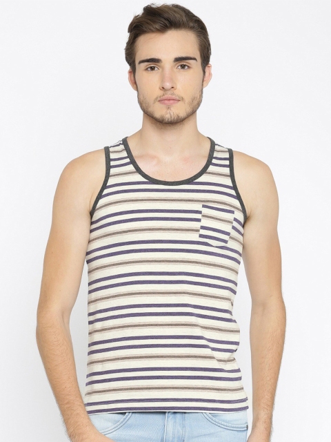 American Crew Men Off White Striped T-shirt