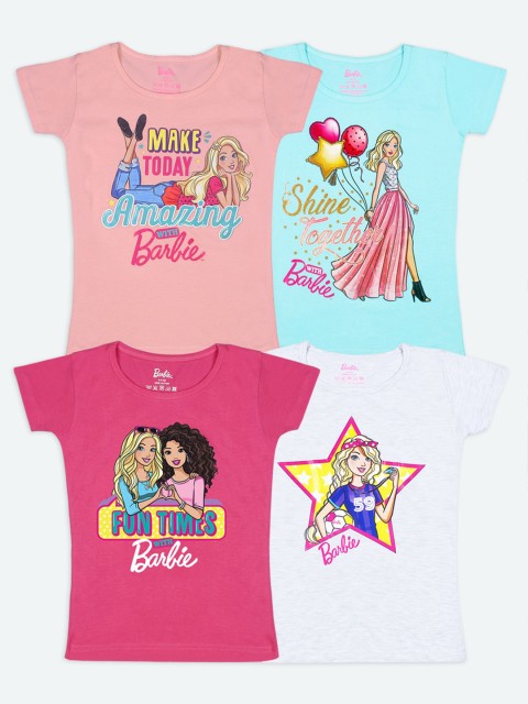 

Barbie Girls Multicoloured Pack of 4 Barbie Character Printed T-shirts, Multi