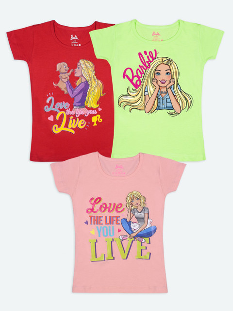 

Barbie Girls Pack of 3 Barbie Printed T-shirt, Red