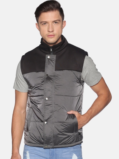 

Campus Sutra Men Charcoal Grey Colourblocked Sporty Jacket