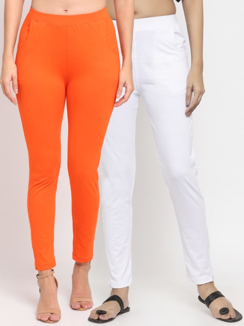 

NEUDIS Women Pack Of 2 Solid Straight-Fit Ankle-Length Leggings, Orange