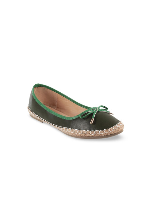 

Mochi Women Olive Green Ballerinas with Bow Details