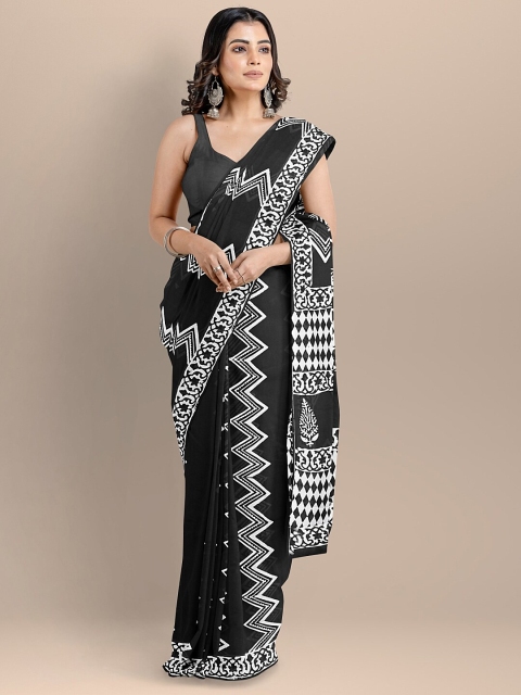 

BharatSthali Black & White Pure Cotton Block Print Saree