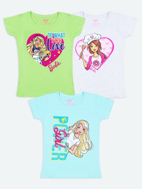

Barbie Girls Pack Of 3 Barbie Printed Pure Cotton T-shirt, Lime green