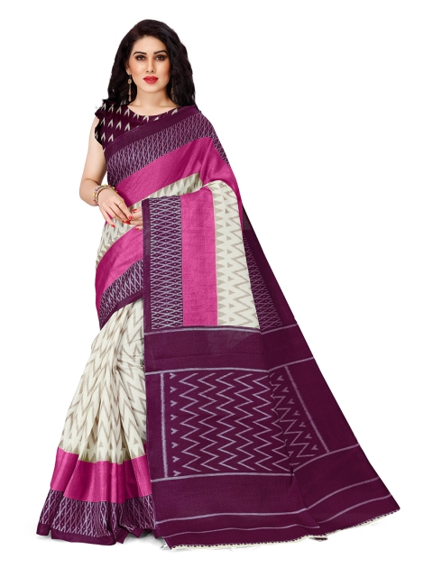 

KALINI Off White & Pink Printed Art Silk Saree