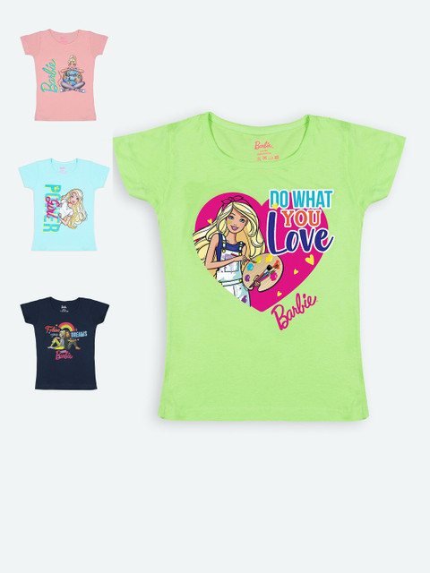 

Barbie Girls Pack-4 Multicoloured Typography Printed T-shirt, Multi