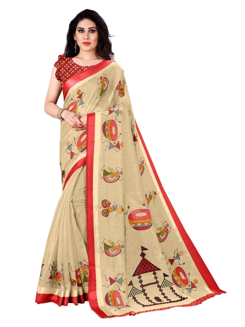 

KALINI Beige & Red Warli Saree