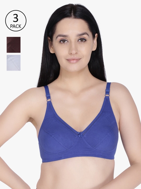 

Anoma Pack Of 3 Blue & Brown Everyday Bra Half Coverage ANM07-PK3