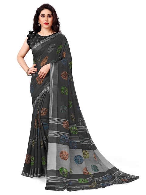 

KALINI Black & Grey Ethnic Motifs Bandhani Saree