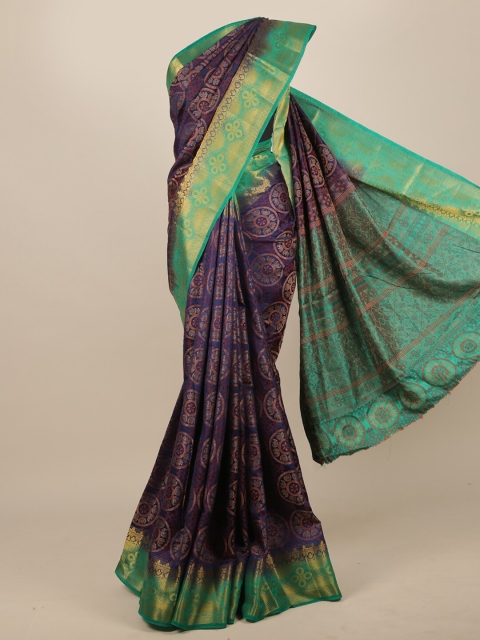 

Pothys Navy Blue & Green Ethnic Motifs Jute Silk Saree