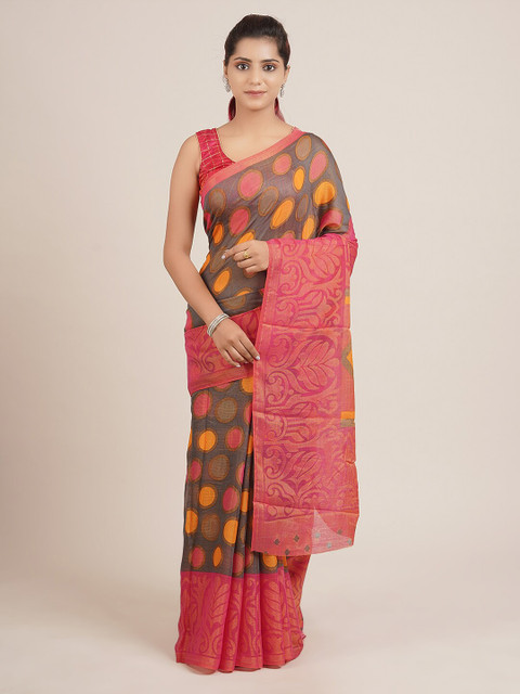 

Pothys Grey & Red Jute Silk Saree