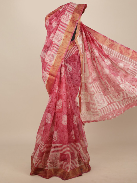 

Pothys Pink & Off White Floral Saree