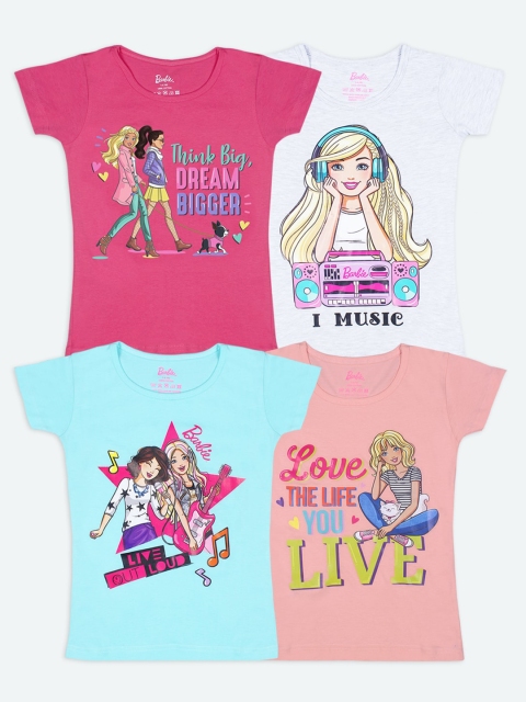 

Barbie Girls Pack of 4 Pink & White Printed Cotton T-shirts