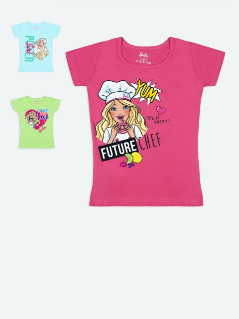 

Barbie Girls Pack of 3 Pink & Blue Printed Cotton T-shirts