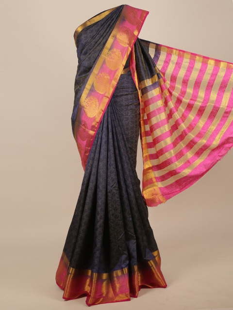 

Pothys Navy Blue & Pink Woven Design Zari Jute Silk Saree