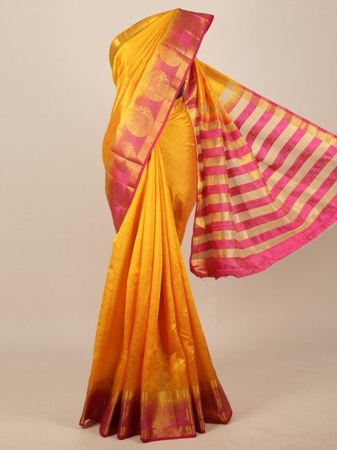 

Pothys Mustard Yellow & Pink Woven Design Zari Jute Silk Saree