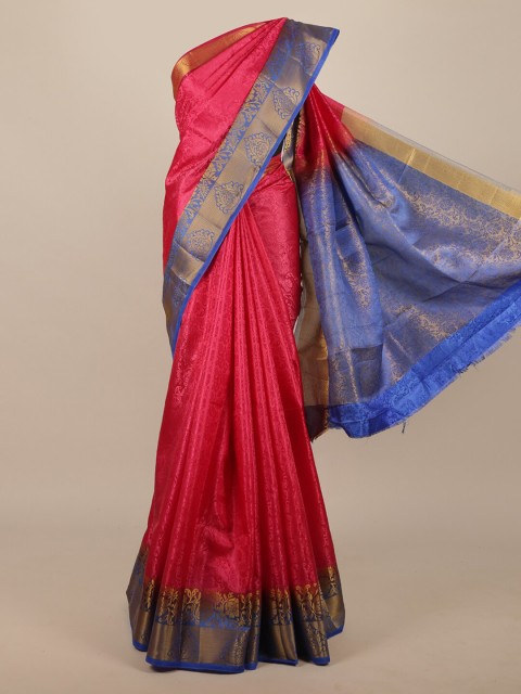 

Pothys Pink & Blue Woven Design Zari Jute Silk Saree