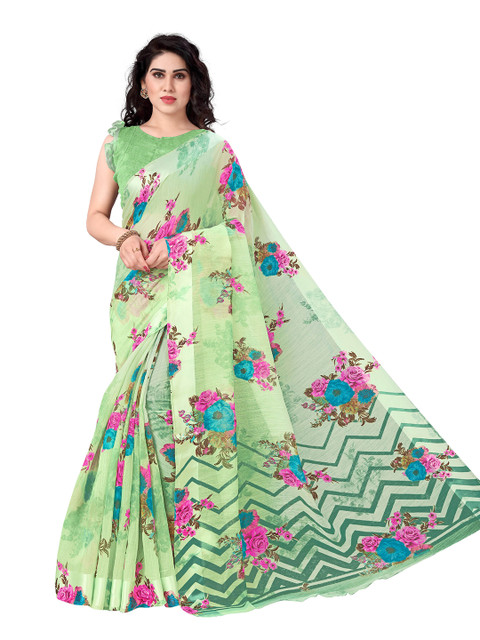 

KALINI Green & Pink Floral Bagh Saree