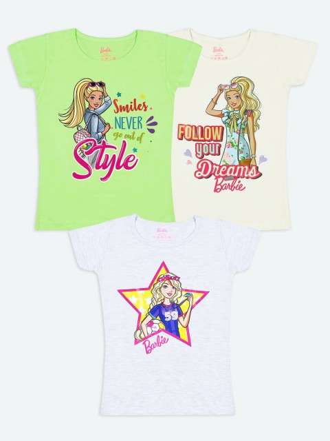 

Barbie Girls Pack Of 3 Barbie Printed Pure Cotton T-shirt, White