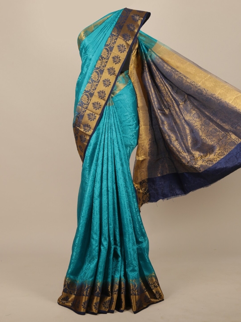 

Pothys Blue & Gold-Toned Woven Design Jute Silk Saree