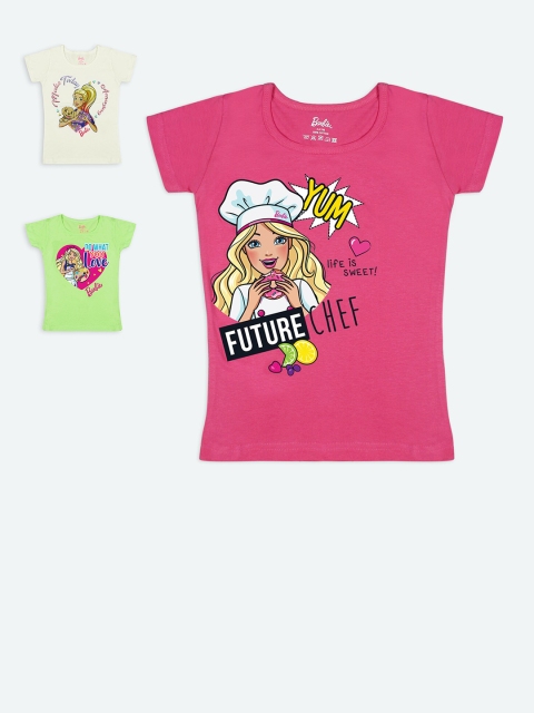 

Barbie Girls Pack Of 3 Pure Cotton Barbie Printed Pure Cotton T-shirts, Pink